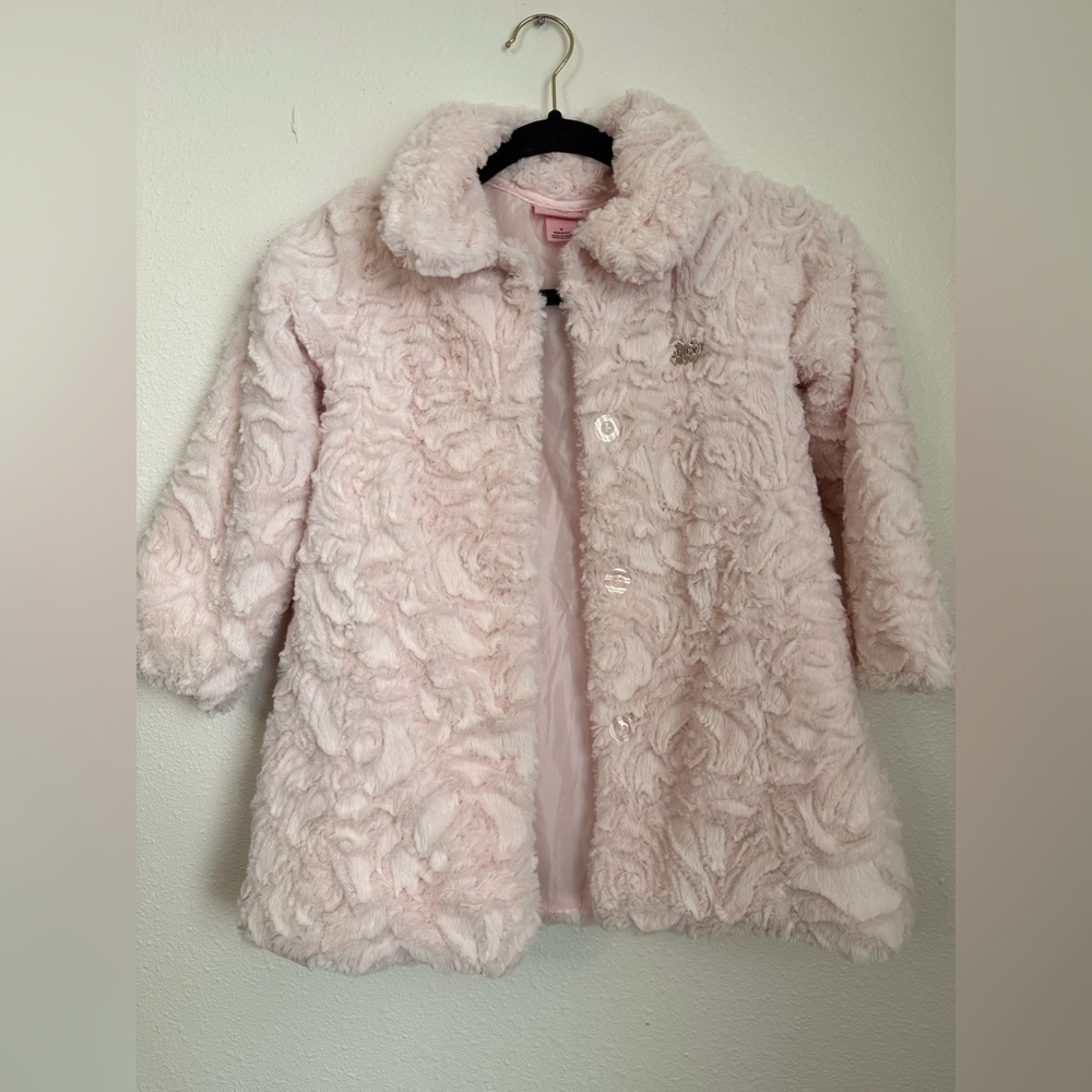 Juicy Couture Girls Faux Fur Pink Coat Size 6 - Picture 4 of 11